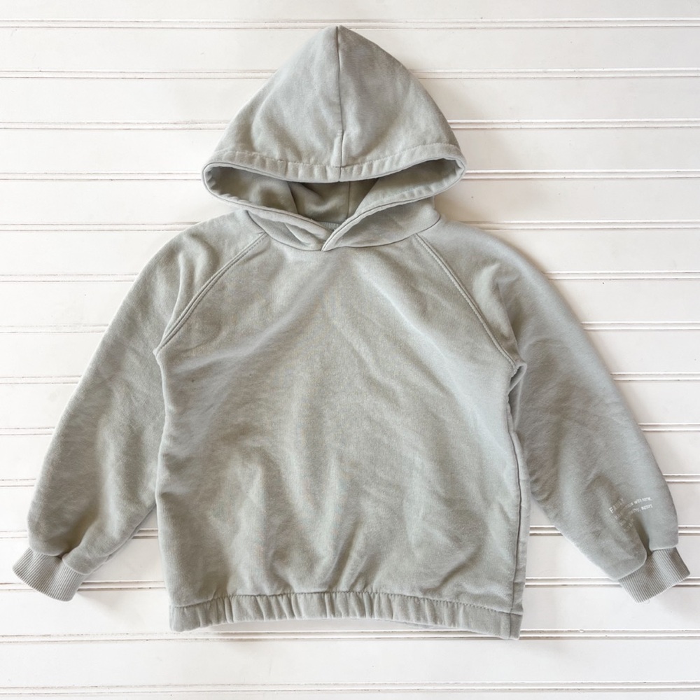 ZARA EUC/LN Soft Dusty Sage Green French Terrycloth Pullover Hoodie Sweatshirt
